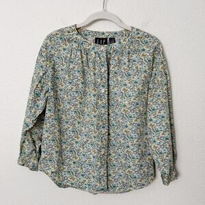 [Vintage] 90s GAP Green Floral Print Peasant Boho Button Front Blouse Sz Large L